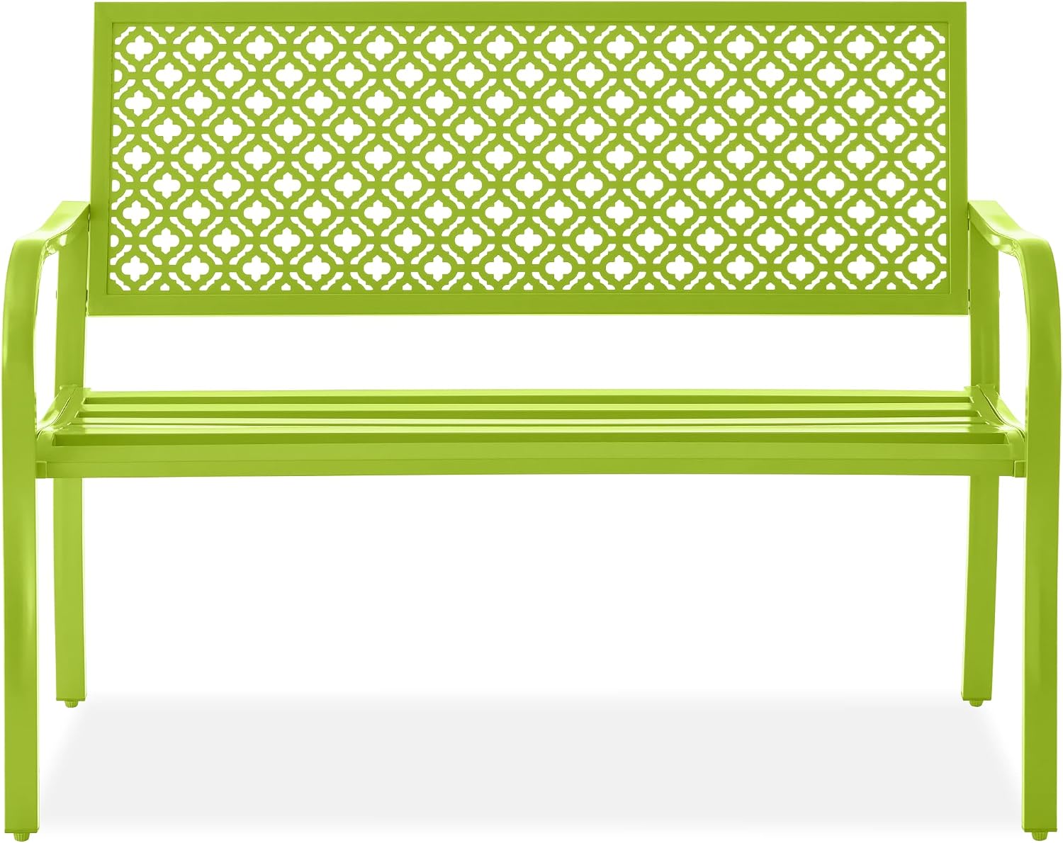 Best Choice Products Outdoor Bench 2-Person Metal Steel Benches Furniture for Garden, Patio, Porch, Entryway w/Geometric Backrest, 790lb Capacity - Lime Green