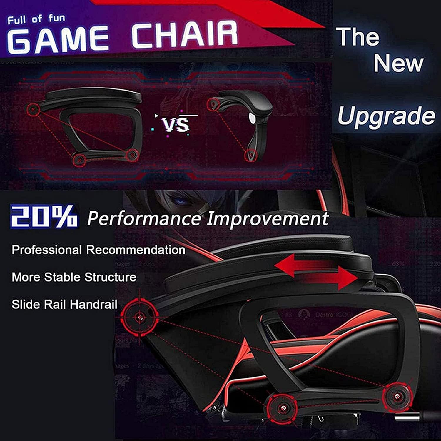 Gaming Chair with LED Light, Full Massage Gaming Chair with Speakers, Ergonomic Pro Computer Gaming Chairs for Adults with footrest Lumbar Support and Backrest Adjustable,B