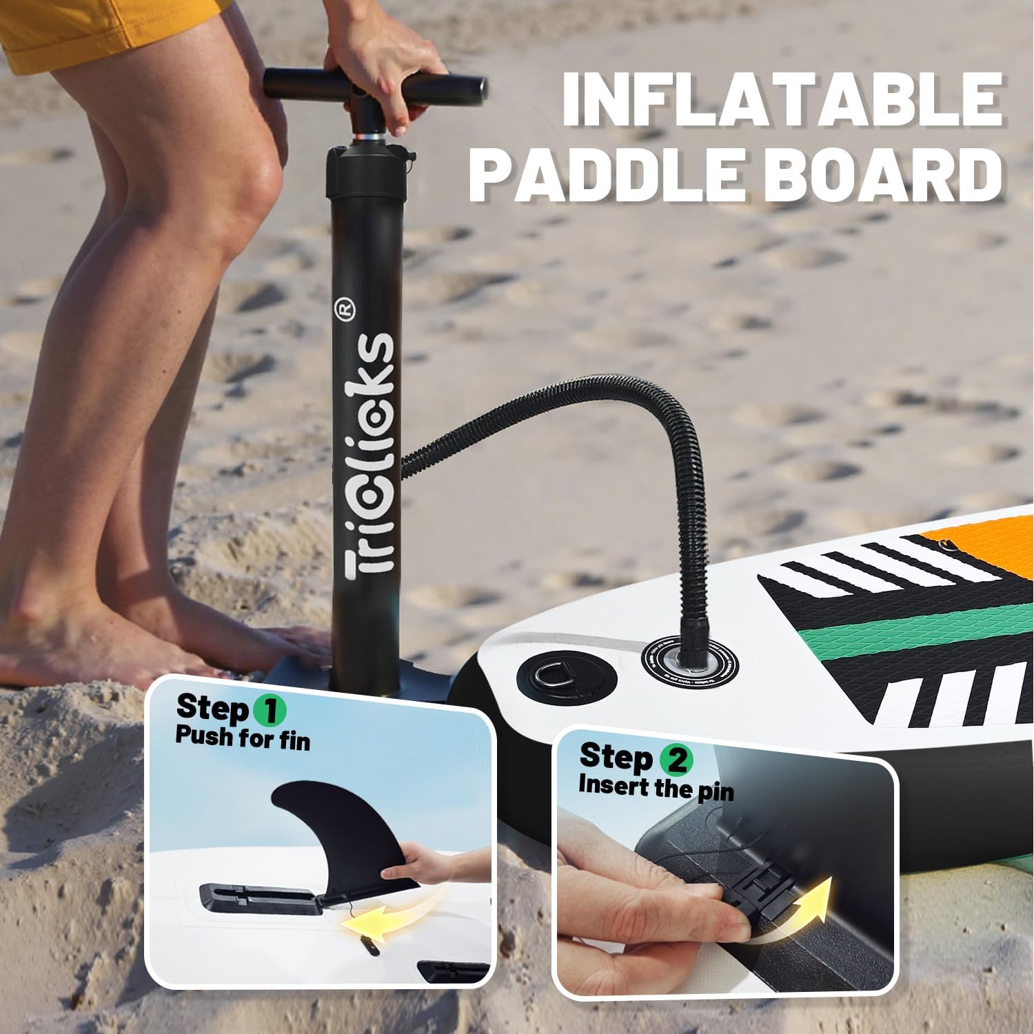Triclicks Inflatable Stand Up Paddle Board 10ft Surfing Board Kit for Adults, Premium SUP Complete Kit with Adjustable Paddle Hand Pump Fin Leash Backpack