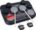 Pyle Electronic Tabletop Drum Pad Set - Compact Portable Drum Kit w/ 8 Touch Sensitive Drum Pads and Pedals, 600 Sounds, USB & Headphone Outputs, MIDI/AUX Inputs - 80 Preloaded Kits (Black)