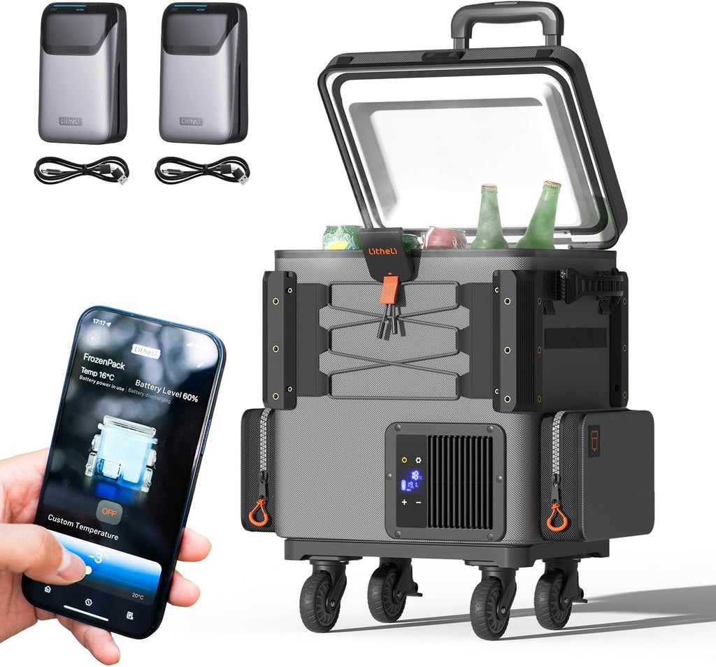 LiTHELi FrozenPack Wild 12V Car Refrigerator & Portable Electric Cooler, 20L/21QT with 2 U20 Batteries, Backpack Design, -4~68℉ Travel Fridge Freezer for Camping, Road Trips, RV, Boat&Beach