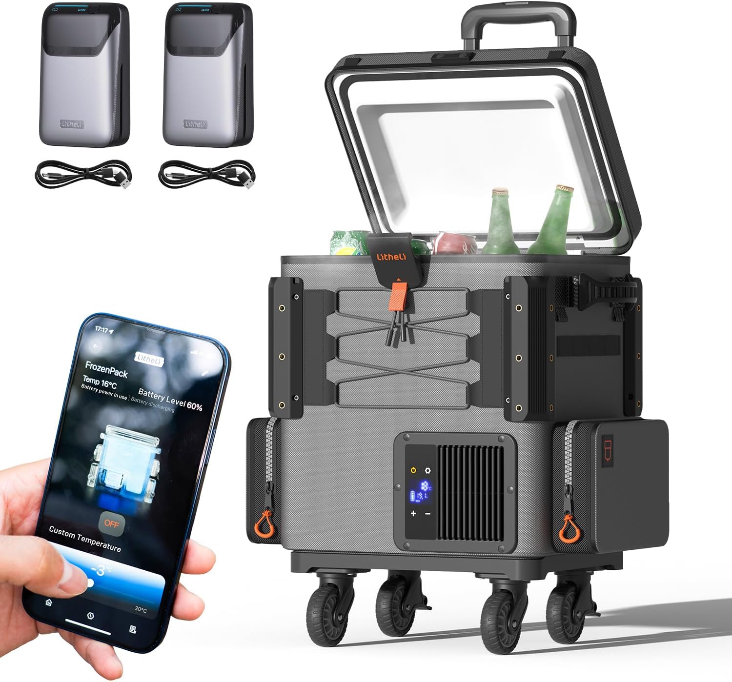 LiTHELi FrozenPack Wild 12V Car Refrigerator & Portable Electric Cooler, 20L/21QT with 2 U20 Batteries, Backpack Design, -4~68℉ Travel Fridge Freezer for Camping, Road Trips, RV, Boat&Beach