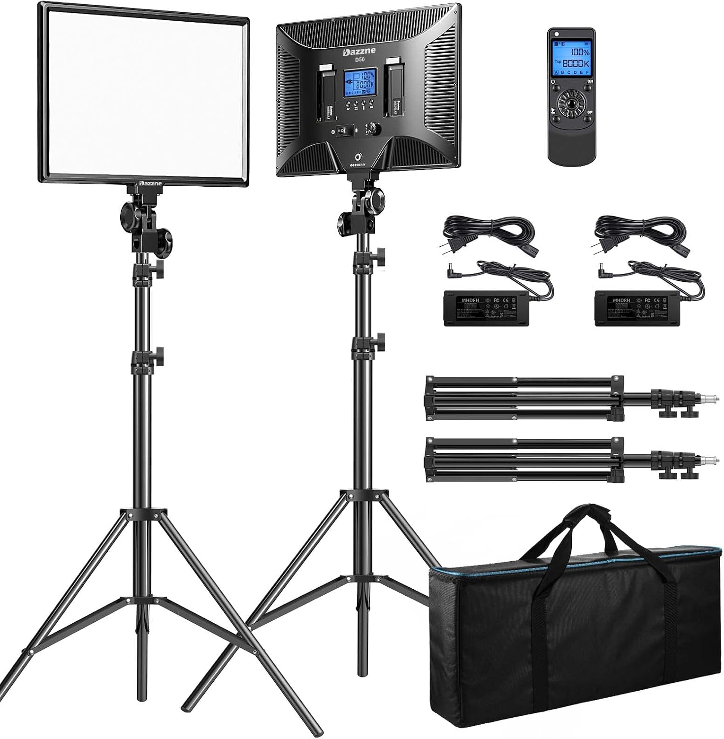 D50 LED Video Light Panel Lights 15.4', 2 Packs 45W 3000K-8000K Bi-Color Dimmable Photography Lighting, CRI 96+ Videography Lighting for Video Shooting/Gaming/Live Stream/Studio/Film