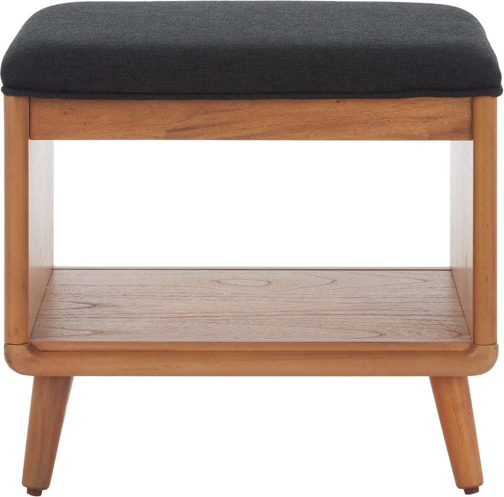 SAFAVIEH Home Collection Solo Black/Natural Open Shelf Bench with Cushion
