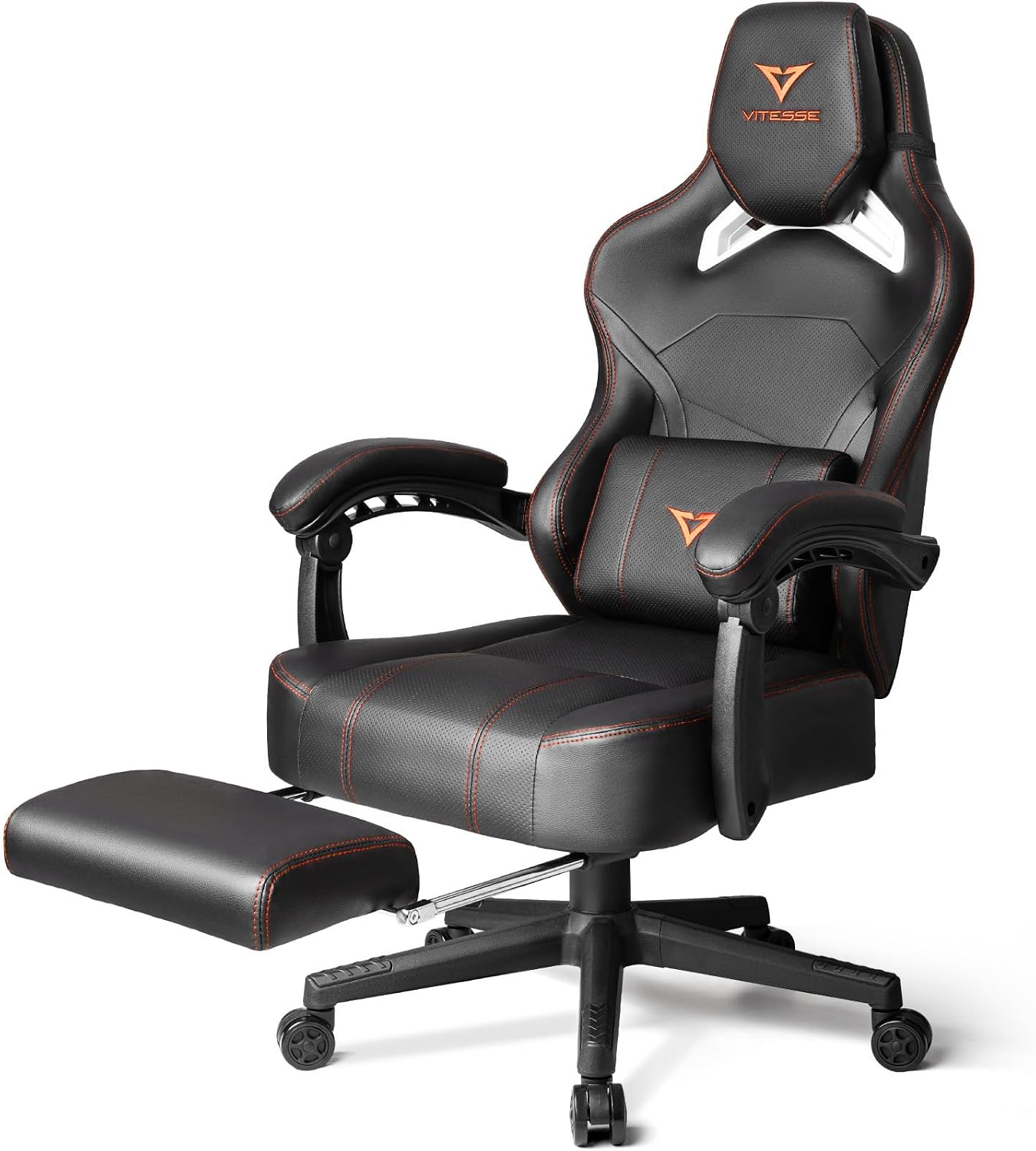 VITESSE Big and Tall Gaming Chair with Footrest,Ergonomic Video Gaming Chair with Oversized Headrest and Lumbar Support for Adults 400lb Weight Capacity,Computer Chair for Office or Gaming (Orange)
