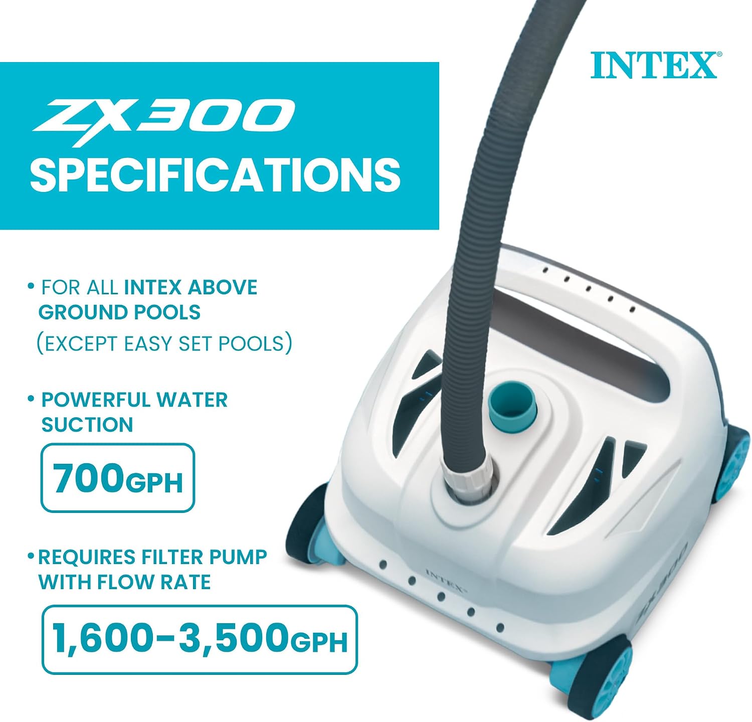 INTEX Deluxe Pressure-Side Above Ground Automatic Pool Cleaner Vacuum - for Bigger Pools – Cleans Pool Floors and Walls – Removes Debris – Removable Filter Tray – 21ft Tangle Free Hose