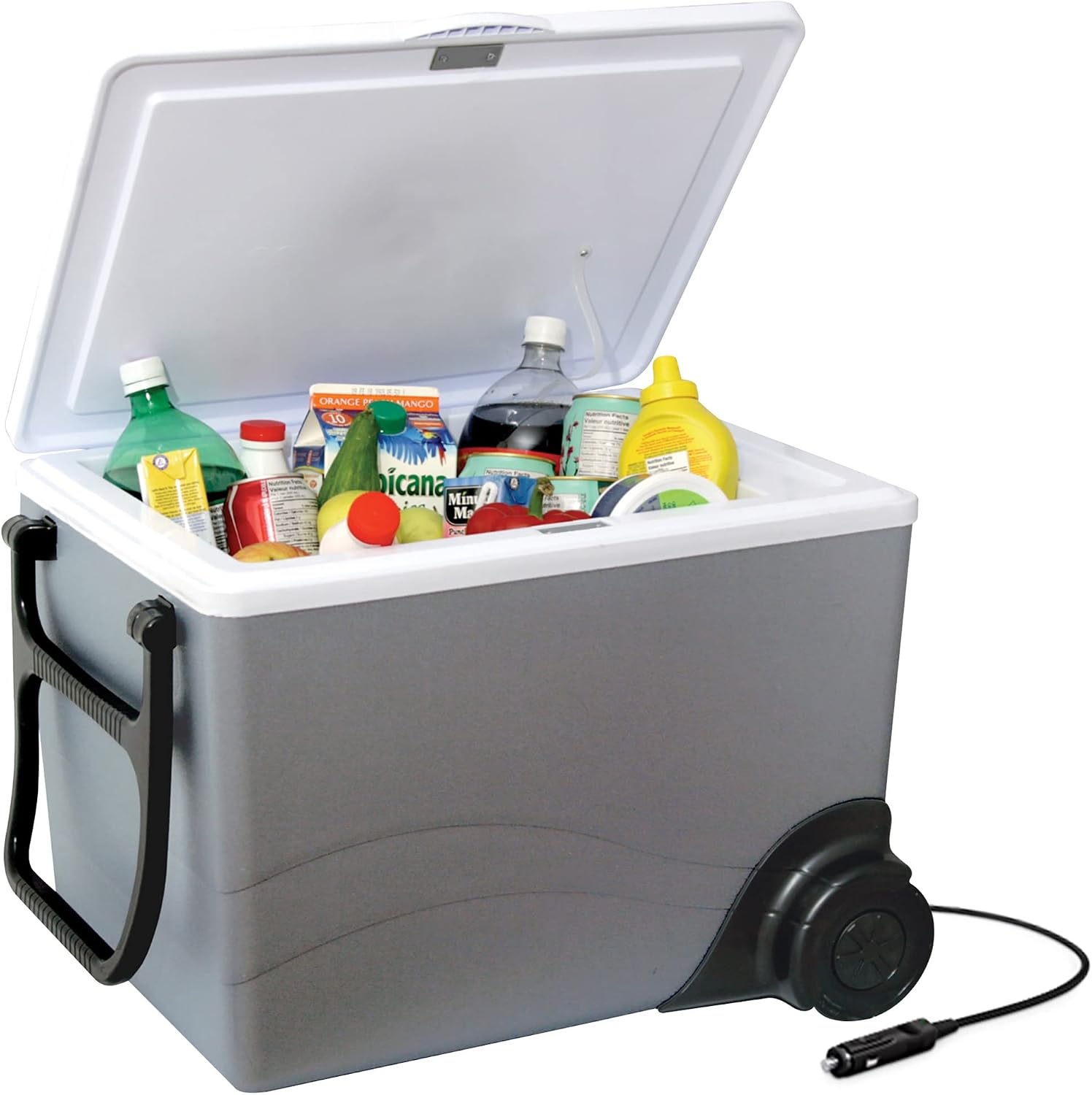 Koolatron Thermoelectric Iceless 12V Cooler/Warmer 36 qt (34 L) w/Wheels, Portable Electric Rolling Car Fridge w/ 12 Volt DC Power Cord, Gray/White, Travel Road Trips Camping, Made in North America