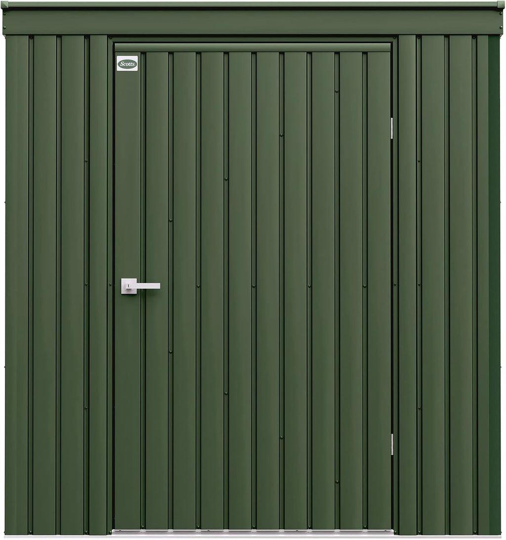 Scotts 6' x 4' Garden Storage Shed Outdoor Lockable Water-Resistant Steel Building with Tool Hanger and Pent Roof, Green