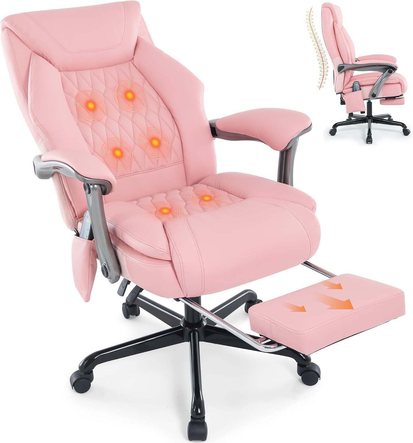 Massage Office Chair with Heat & Footrest, Ergonomic Reclining Executive Desk Chairs with 6-Point Vibration, PU Leather Computer Chair for Home Office or Gaming
