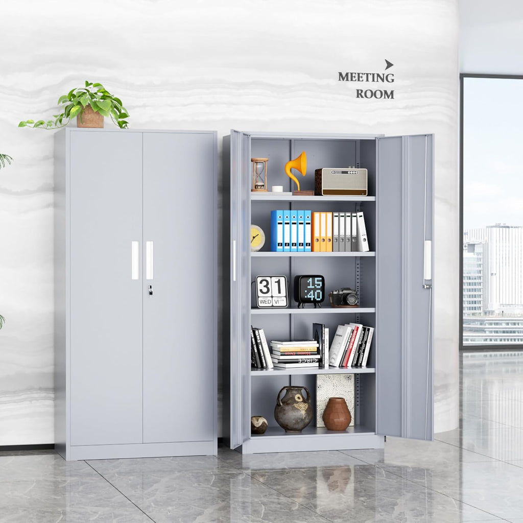 INTERGREAT Metal Storage Cabinet, 72' Locking Steel Cabinets with 2 Door and 4 Adjustable Shelves, Tall Metal Cabinet for Home Office, Garage, Warehouse,(Cement)