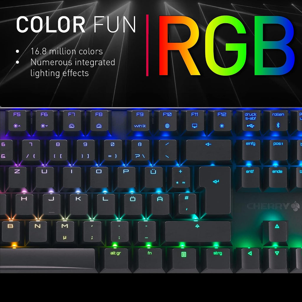Cherry MX 8.2 TKL Wireless Gaming Keyboard. Compact TenKeyLess. Mechanical 87 Keys RGB Backlit Keys ABS Keycaps. MX Red Switch. Aluminum Carrying Case Included.