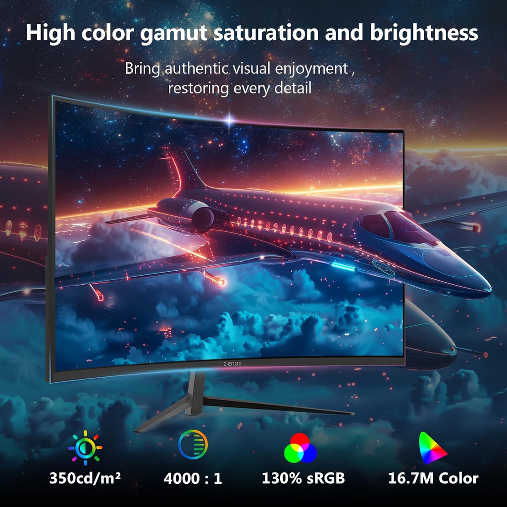 Z-Edge 27 inch Curved Gaming Monitor, FHD 1080P 240Hz 280Hz Curved 1500R Computer Monitor, Fast MPRT 1ms, FreeSync, Low Blue Light, 350nits, 16.7M Colors, 4000:1 Contrast, UG27P 2X DP and 2X HDMI
