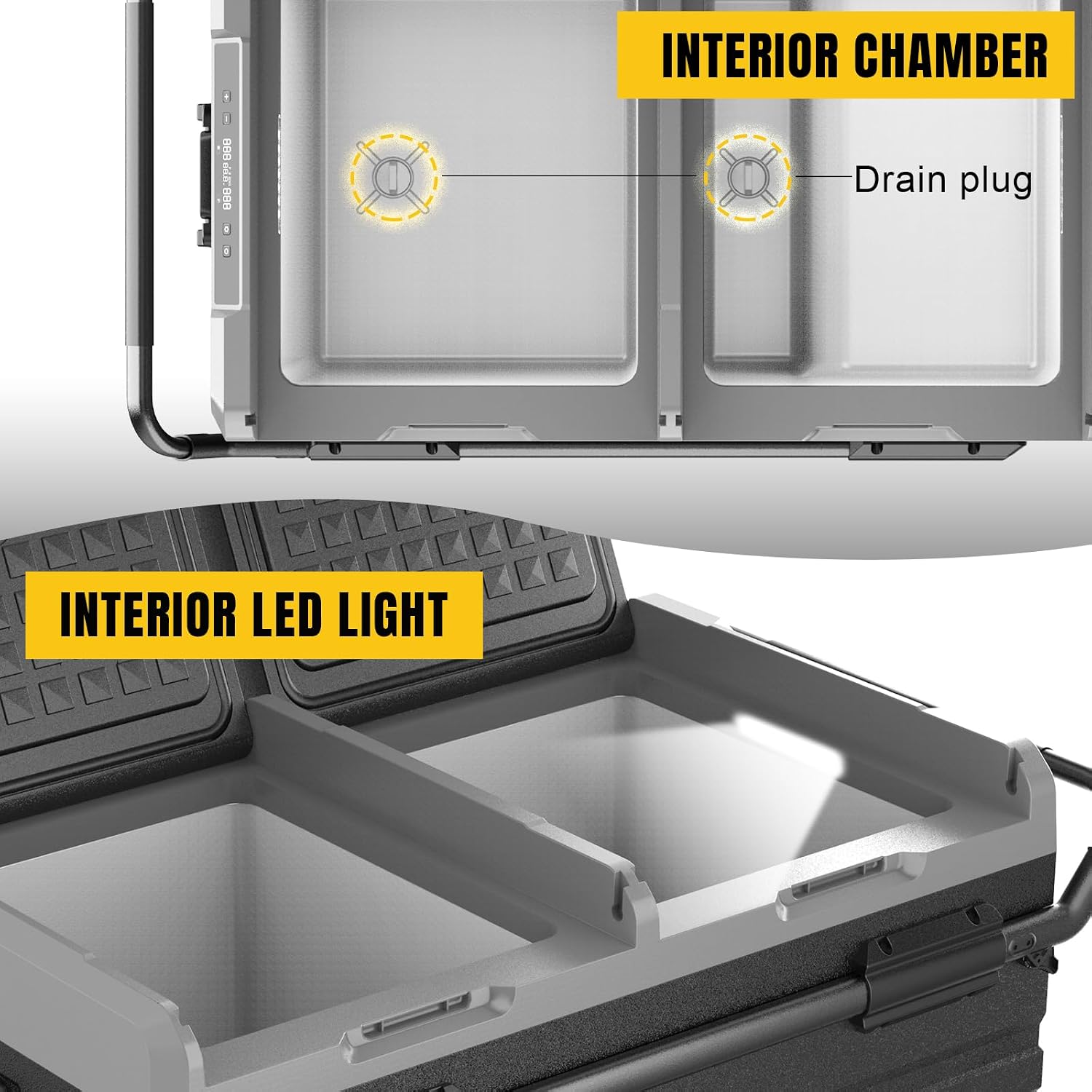YELLOW JACKET Car Refrigerator 76 Quart Portable Freezer Cooler with Wheels Dual Zone Independent Control 12Volt Car Fridge for Outdoor Camping Travel,12/24V DC 110~240 V AC Refrigerator for Home,RV