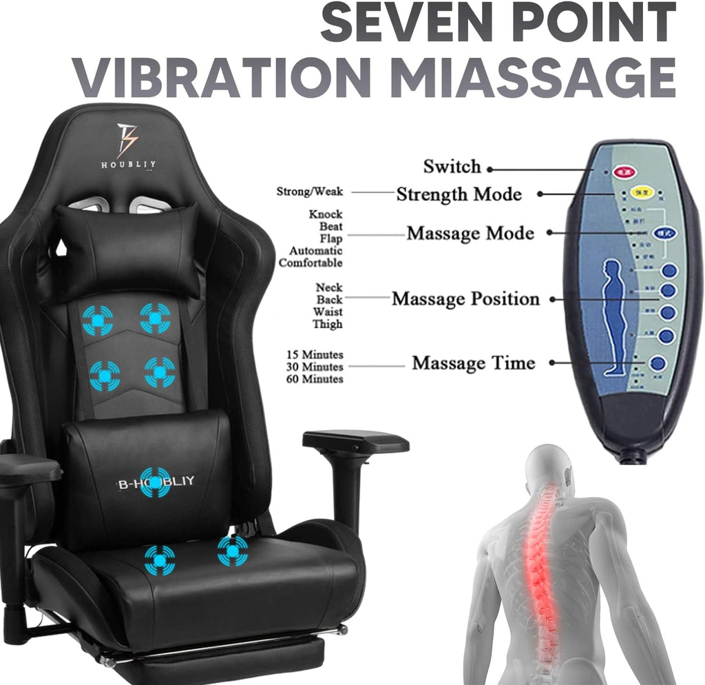 Ergonomic Massage Gaming Chair with Speakers and RGB Lights, PU Leather Computer Office Chair with Footrest, High Back Recliner Chair 360° Swivel Height Adjustment Music Video Game Chair,Black