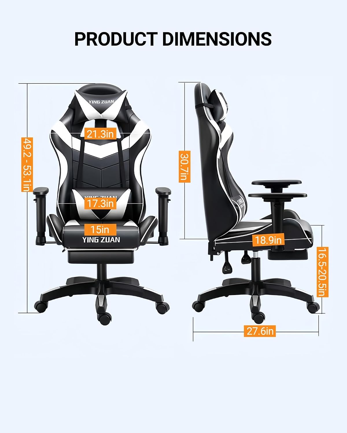 Video Gaming Chair with Speakers, PU Leather Office Chair with Massage Lumbar Pillow & Footrest, Latex Reclining Desk Chair with Adjustable Rotating Armrests for Adults(Blue)