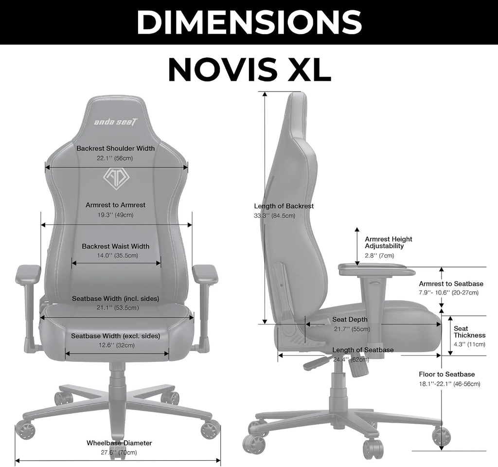 Anda Seat Novis Gaming Chair for Adults - XL Reclining Video Game Chairs, PVC Leather Ergonomic Office Chair, Heavy Duty Back Lumbar Support - Luxury Black Computer Chairs for Home & Work