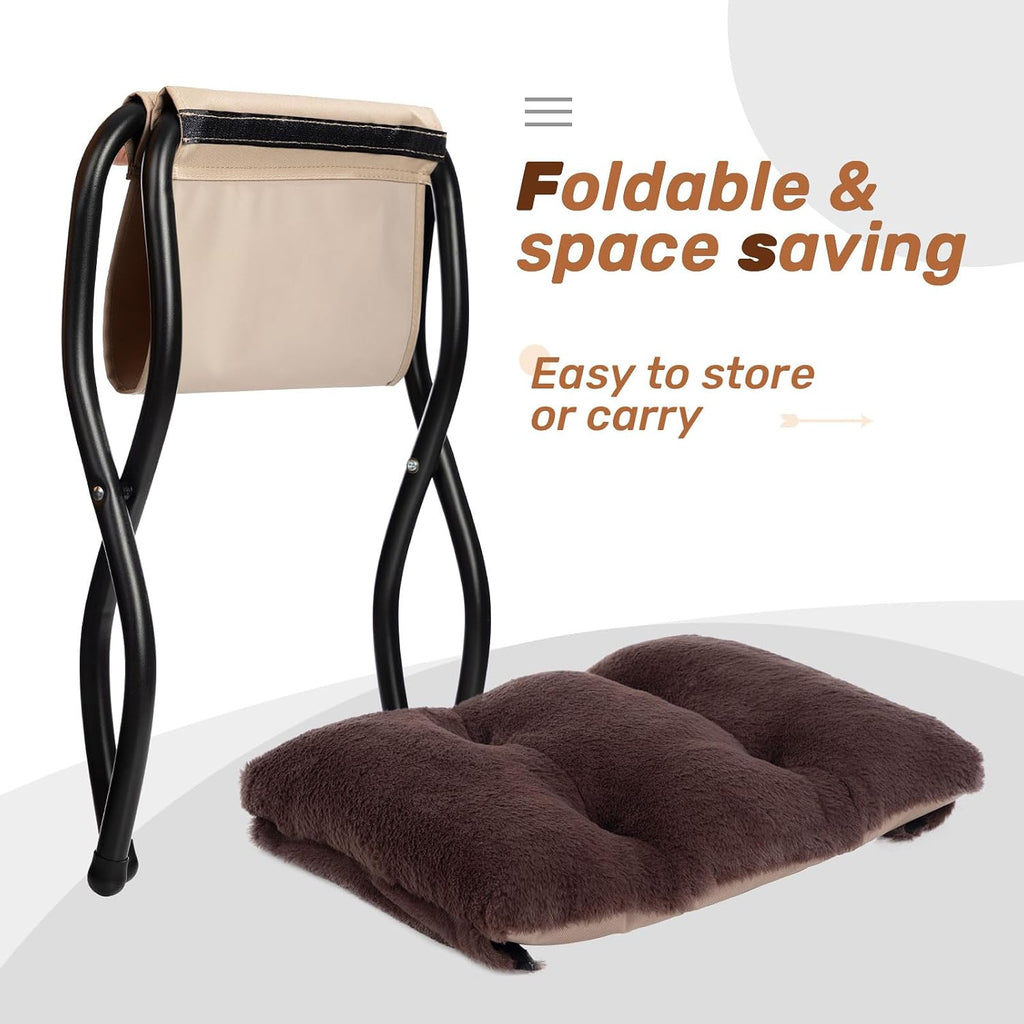HollyHOME Lazy Chair with Foldable Ottoman, Accent Comfy Lounge Armchair and Folding Footrest Stool, Leisure Sofa Reading Chair and Footstool for Living Room, Bedroom, Dorm,Faux Fur Dark Coffee