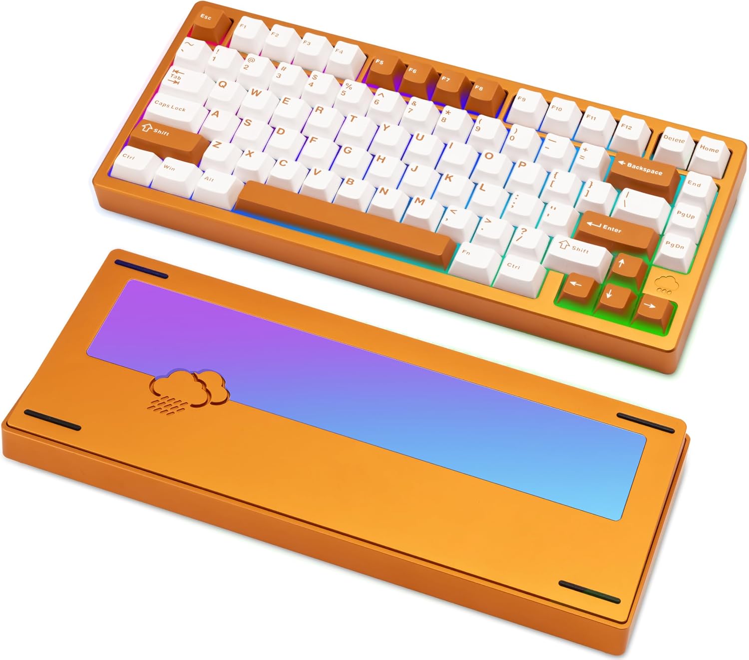 KEEBMONKEY WOBKEY Rainy 75 Aluminum HMX/JWK Switches Mechanical Keyboard with Superior Acoustics, Wired, BT, 2.4G Wireless Connectivity (Pro Orange(Mirrored Glass Weight))