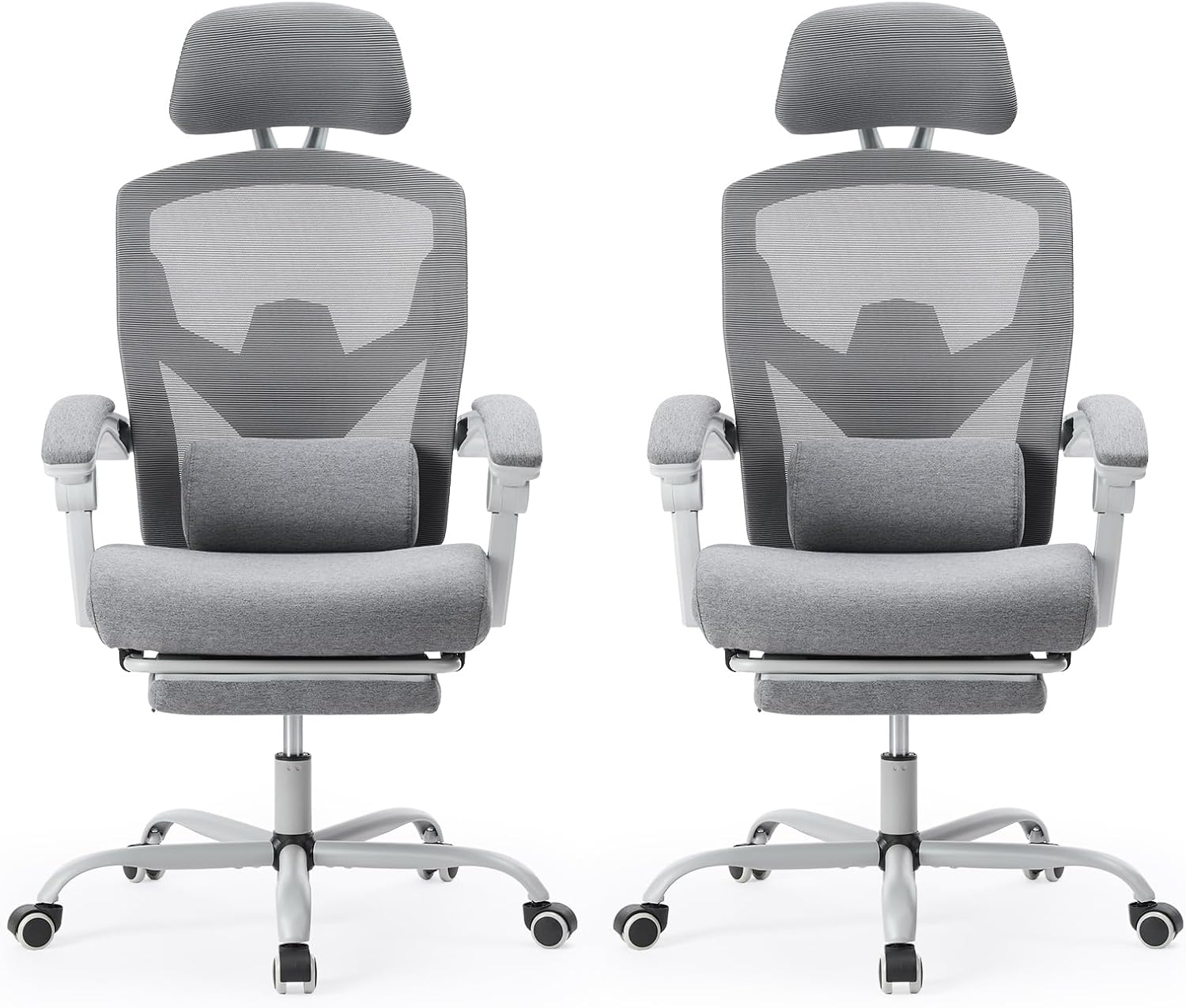 Sweetcrispy Office Computer Desk Chair Set of 2, Ergonomic High-Back Mesh Rolling Work Swivel Chairs with Wheels, Comfortable Lumbar Support, Comfy Arms for Home, Bedroom, Study, Student, Light Grey