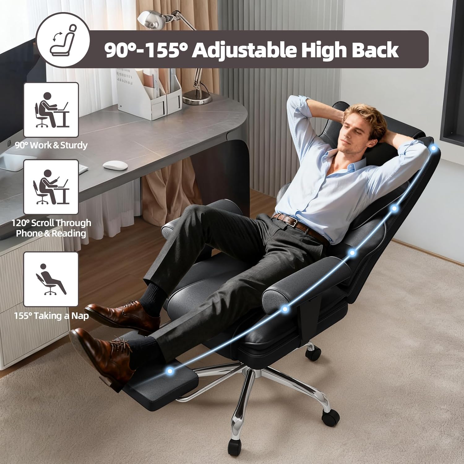 7-Point Massage Office Chair,Heated Desk Manageral Chair,Ergonomic Executive Chair with Footrest,Adjustable Armrest，Computer Chair for Offices, Study Areas, Gaming Spaces,Black