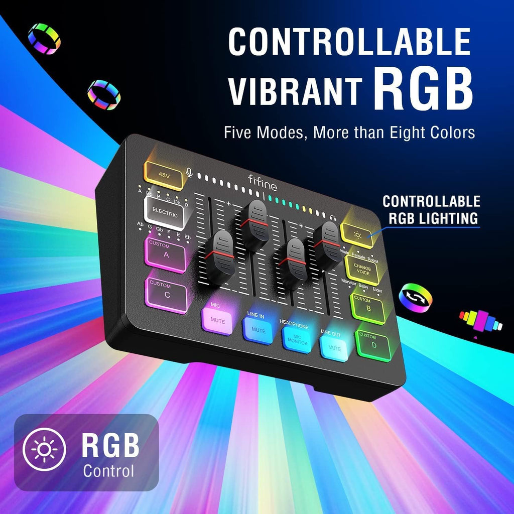 FIFINE XLR/USB Gaming Microphone Set and Gaming Audio Mixer,Dynamic PC Mic for Streaming Podcasting,RGB Recording Mixer with XLR Microphone Interface,Computer RGB Mic Kit with Boom Arm Stand(AM8T+SC3)