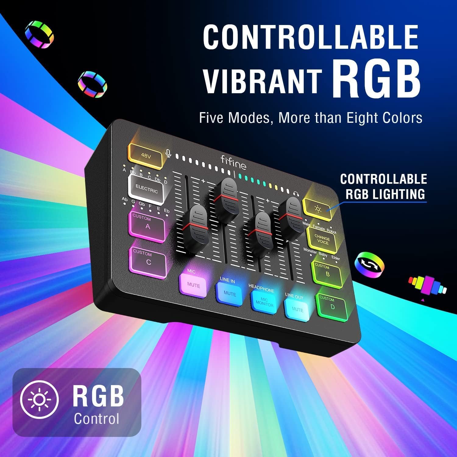 FIFINE XLR/USB Gaming Microphone Set and Gaming Audio Mixer,Dynamic PC Mic for Streaming Podcasting,RGB Recording Mixer with XLR Microphone Interface,Computer RGB Mic Kit with Boom Arm Stand(AM8T+SC3)