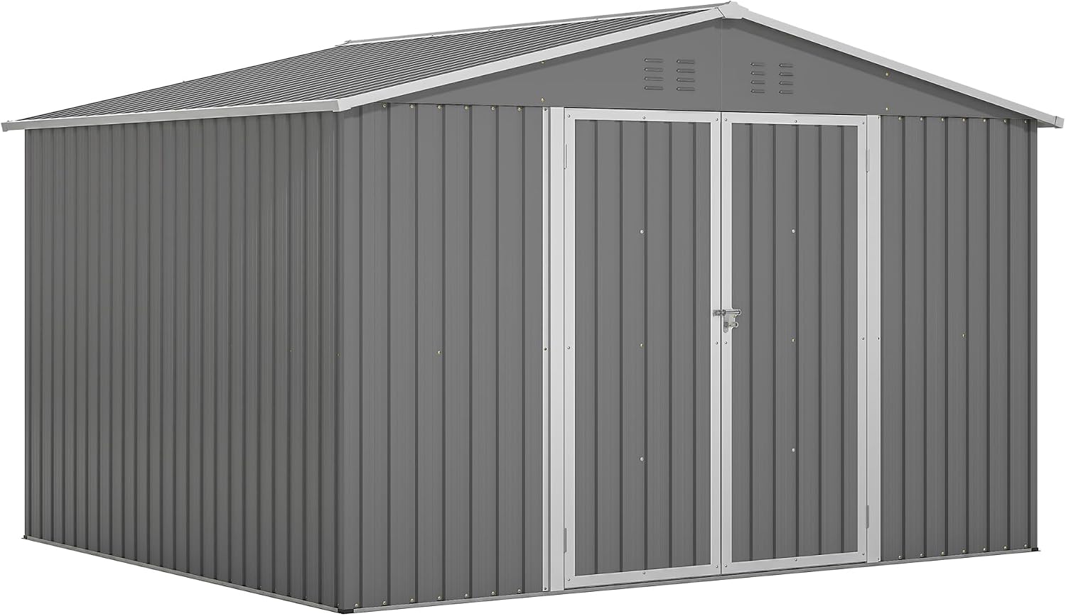 8x10 FT Outdoor Storage Shed, Metal Garden Shed with Frame Floor, Outside Tool Shed with Lockable Hinged Doors, Waterproof Storage Building with Sloped Roof for Backyard, Patio, Lawn, Gray