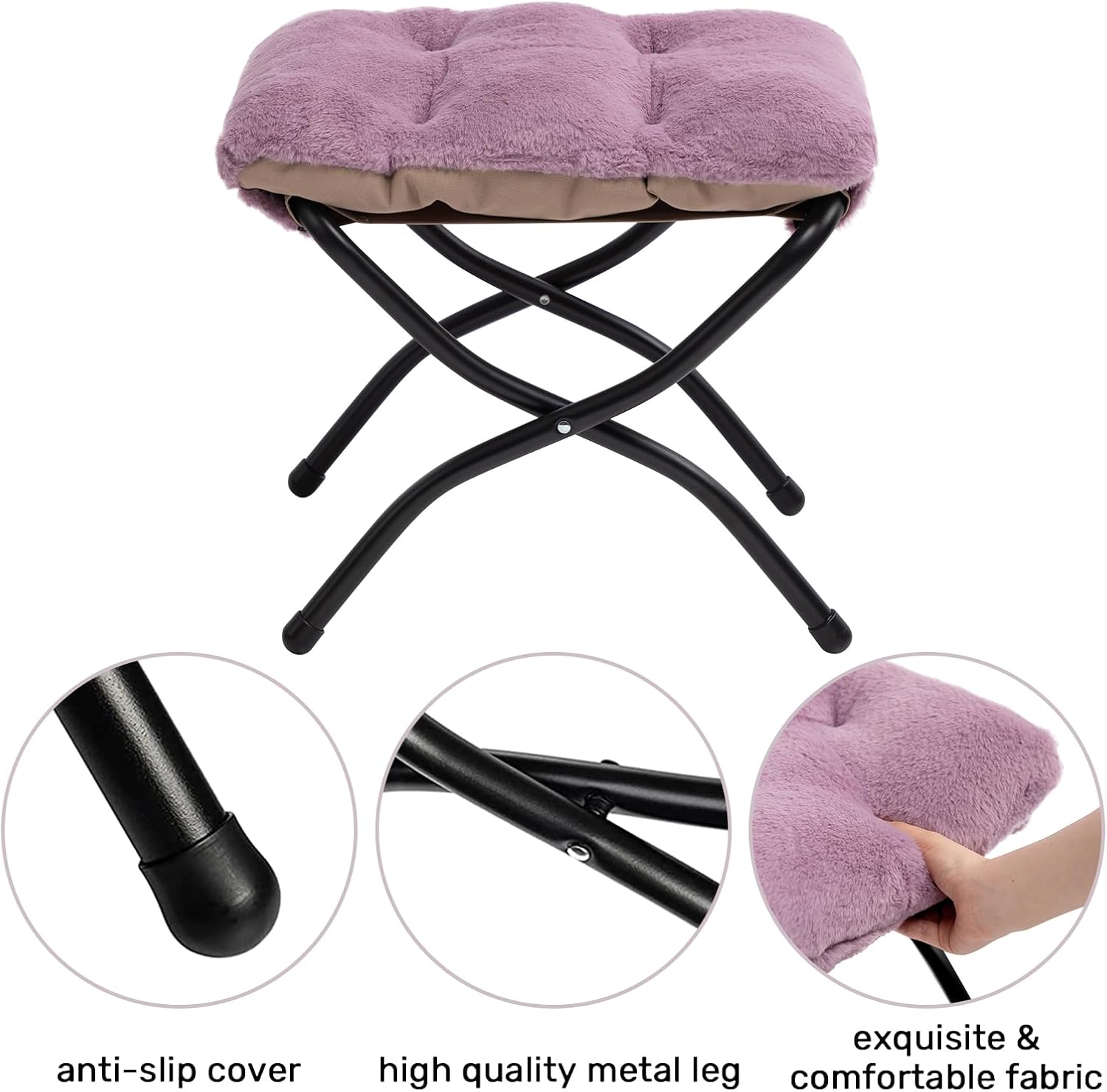 HollyHOME Lazy Chair with Foldable Ottoman, Accent Comfy Lounge Armchair and Folding Footrest Stool, Leisure Sofa Reading Chair and Footstool for Living Room, Bedroom, Dorm,Faux Fur Purple