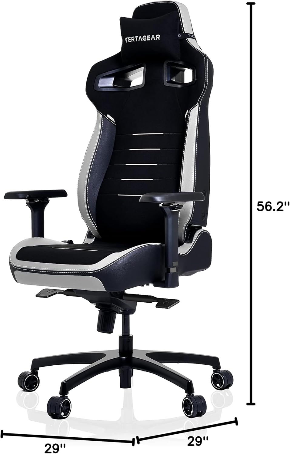 Vertagear PL4800 Ergonomic Big & Tall Gaming Chair Featuring ContourMax Lumbar & VertaAir Seat Systems - RGB LED Kits Upgradeable - Black/White
