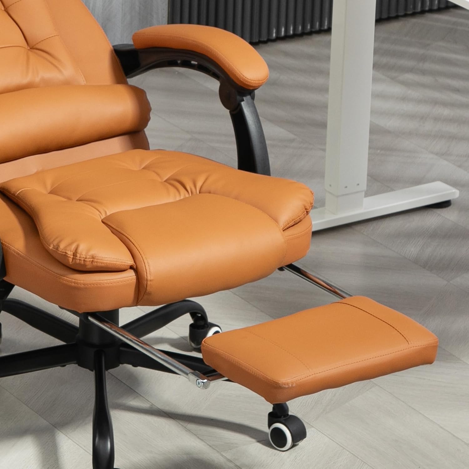 Vinsetto 7-Point Vibrating Massage Office Chair, High Back Computer Chair with Lumbar Support, Footrest, Reclining Back, Adjustable Height, Light Brown