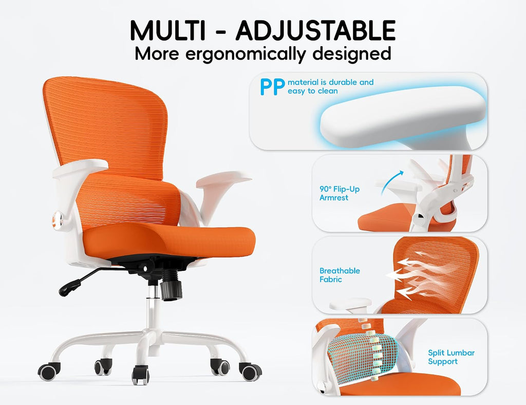 TRALT Office Chair - Ergonomic Office Chair with Back Support, Home Office Desk Chairs, 330lbs Wide Seat Big and Tall Office Chairs, Comfy Desk Chair for Work, Study, Office, Gaming (Orange)