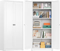 Greenvelly Metal Cabinet, 63' H White Metal Storage Cabinet with Doors and 4 Shelves, Pantry Storage Cabinet for Kitchen, Bedroom, Living Room, Office (Modern)