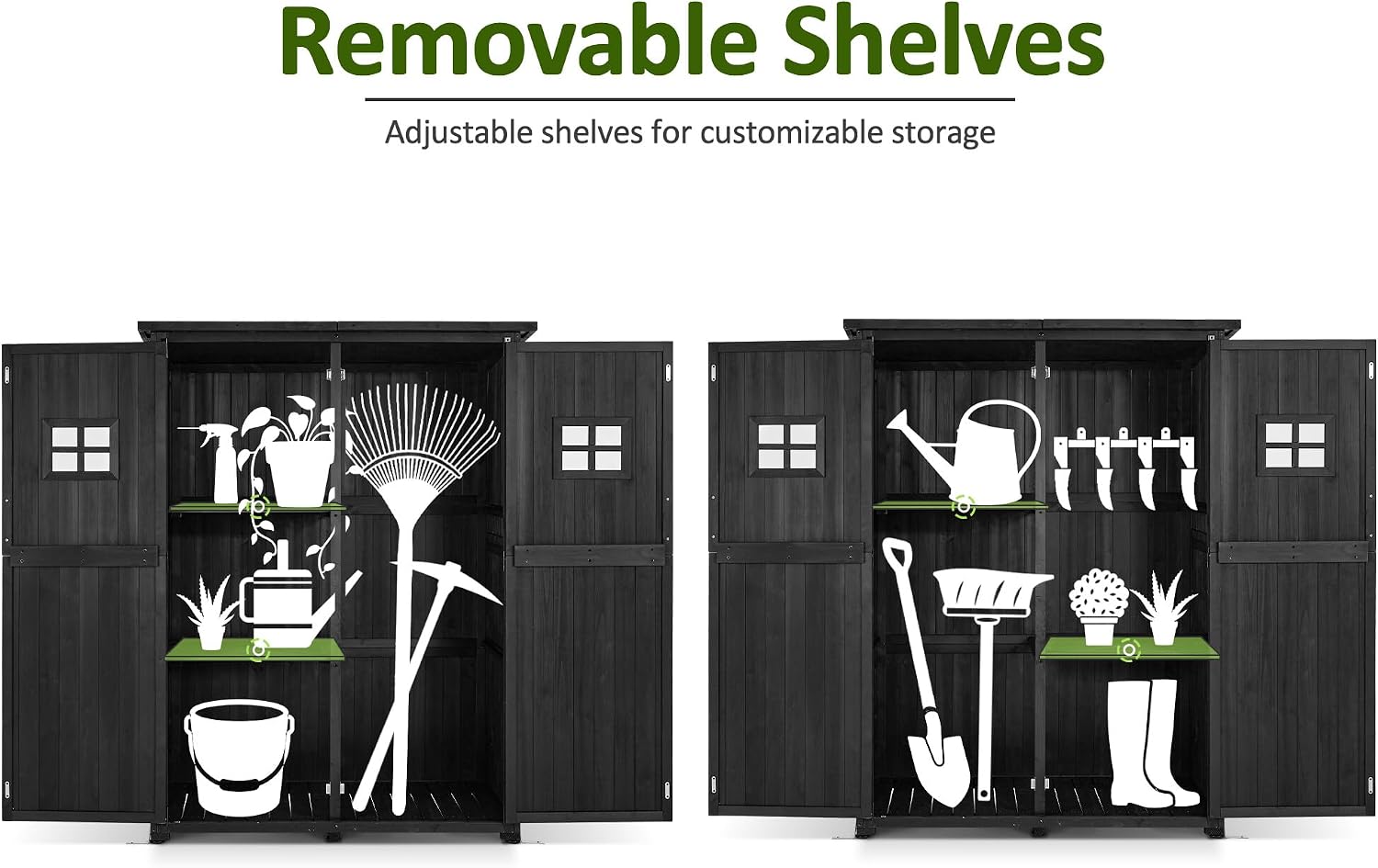 MCombo Large Wooden Outdoor Storage Cabinet with 2 Shelves, Oversize Garden Storage Shed with Lock, Tool Shed for Patio Yard Lawn, 1911 (Black)
