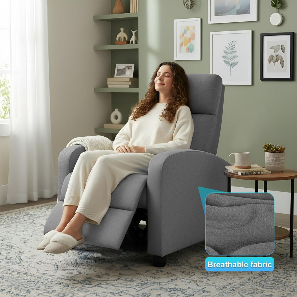 BestMassage | Recliner Chair | No Massage Function | Textile Grey | with Lumbar Support, Adjustable Push Back, Wide Armrests, Footrest & Padded Seat | Easy Assembly | for Living Room, Home Theatre