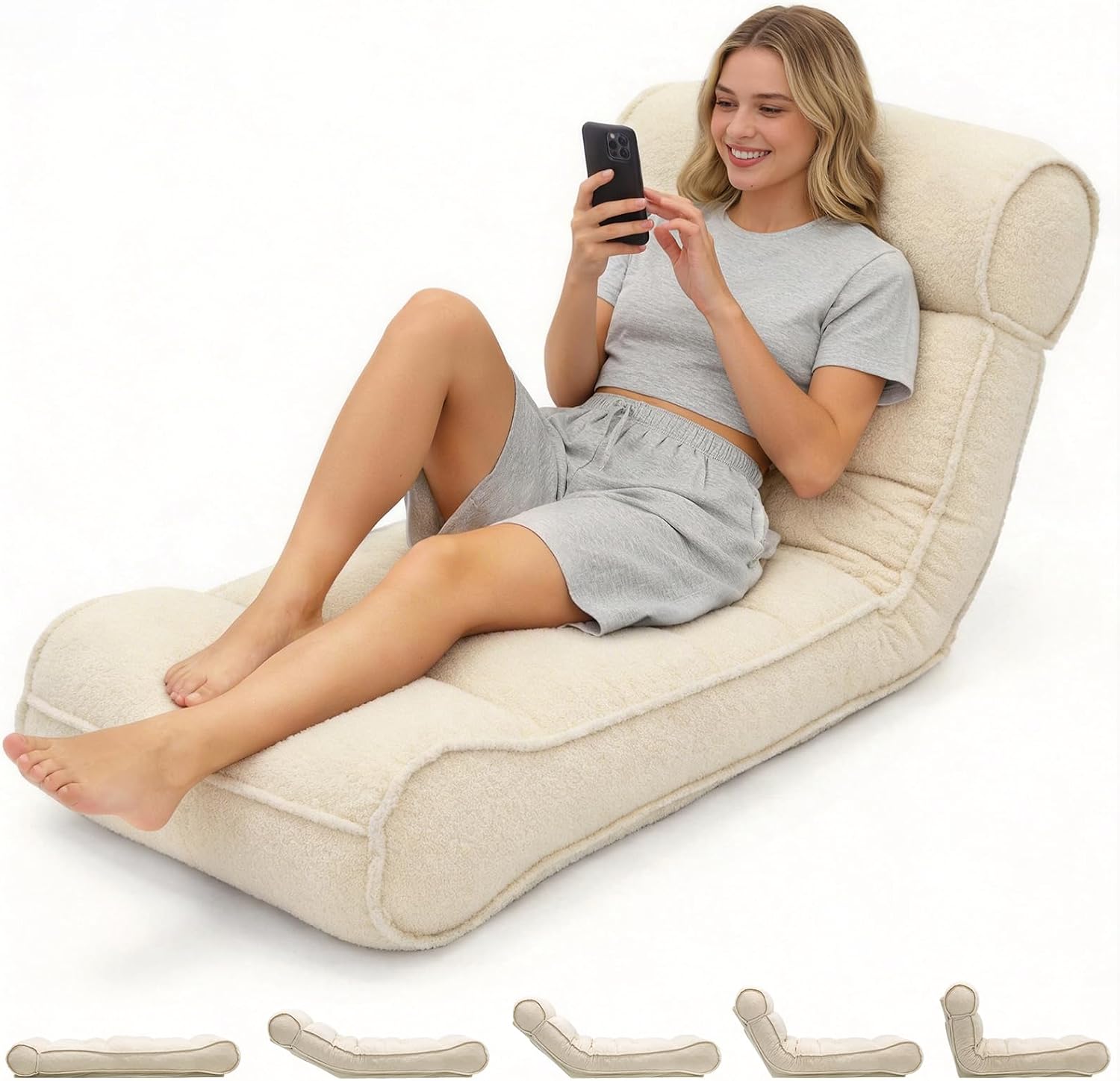 67'' Floor Chair with Back Support Meditation Chair Couch Recliner w Adjustable Backrest Lazy Floor Lounger Gaming Chair for Adults Sofa Bed Sleeper Chair Chaise Lounge Chair Indoor, Light Beige