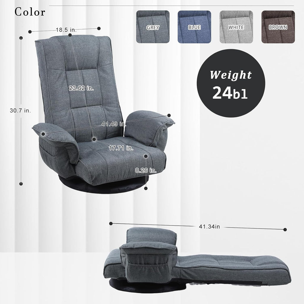360 Degree Swivel Floor Chairs for Adults, Gaming Floor Chair with Back Support, 14 Angles Adjustable Comfortable Floor Lounge Chair Folding Video Game Chairs Office Bedroom 201 (Dark Grey)