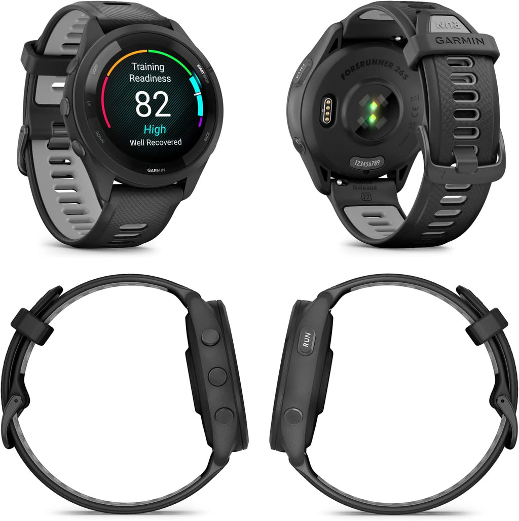 Garmin Forerunner 265 Music GPS Running 46 mm Smartwatch, Black with AMOLED 1.3 in Touchscreen Display Black Earbuds Bundle, Black +Blk EarBuds