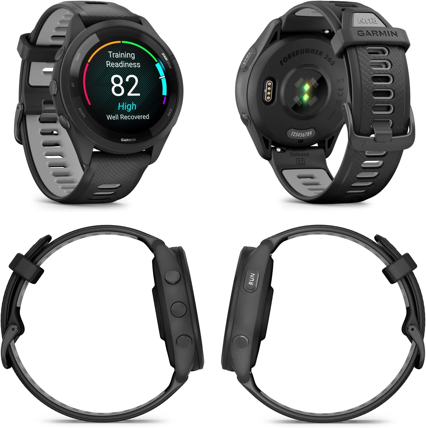 Garmin Forerunner 265 Music GPS Running 46 mm Smartwatch, Black with AMOLED 1.3 in Touchscreen Display Black Earbuds Bundle, Black +Blk EarBuds