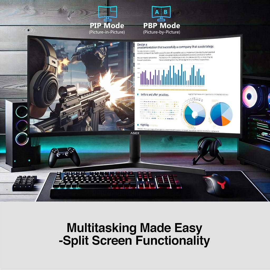 Z-Edge 34' Curved Gaming Monitor, WQHD 1440P 240Hz 165Hz Computer Monitor, MPRT 1ms, 21:9 Aspect Ratio, 1500R，16.7M Colors, 4000:1 Contrast, AG34P Edgeless, Height Adjustable 2X DP and 2X HDMI