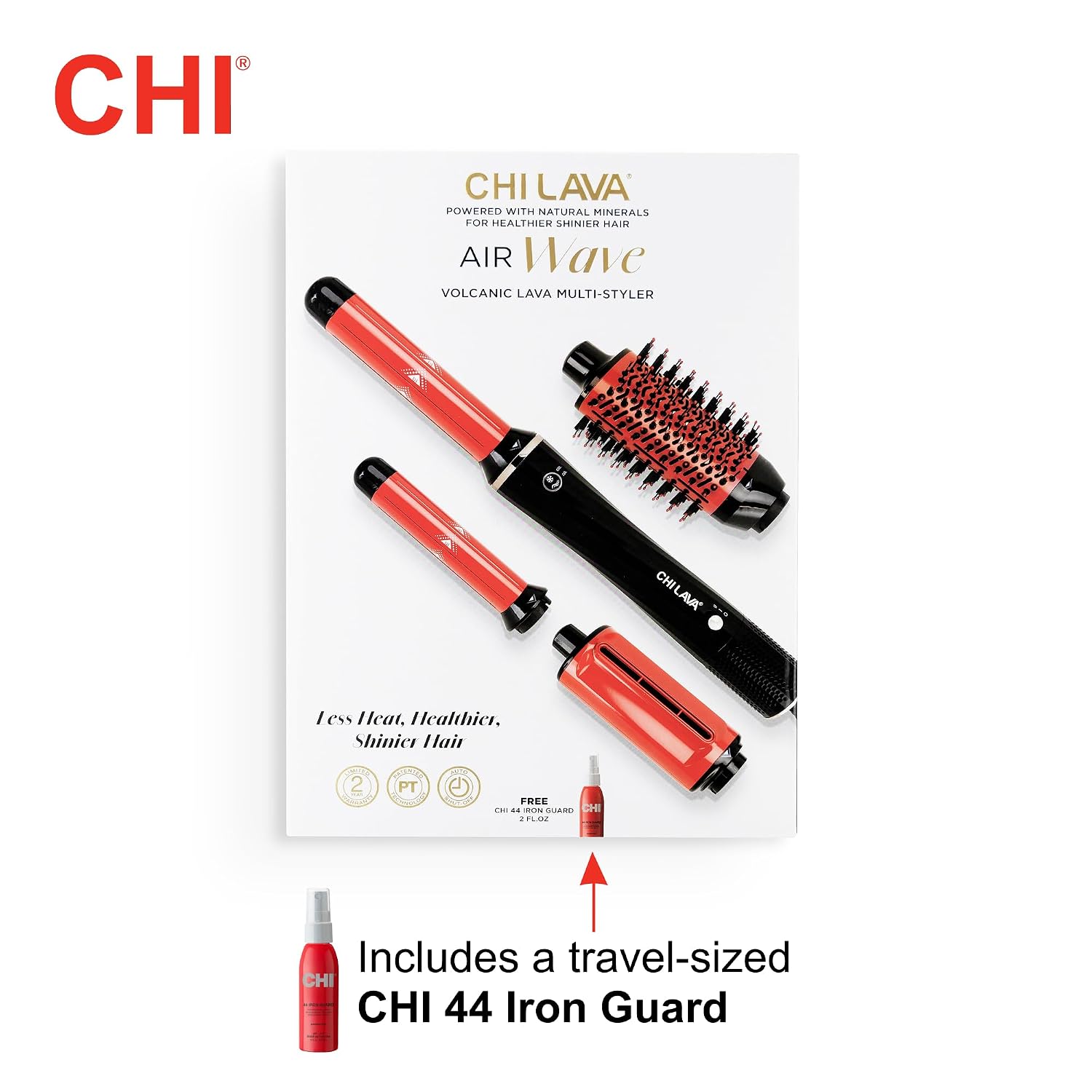 CHI Lava AirWave & CHI 44 Iron Guard (2 Oz) Gift Duo, Volumizes, Curls & Dries Hair for Frizz-Free Results, Low Heat for Less Damage, Black & Red