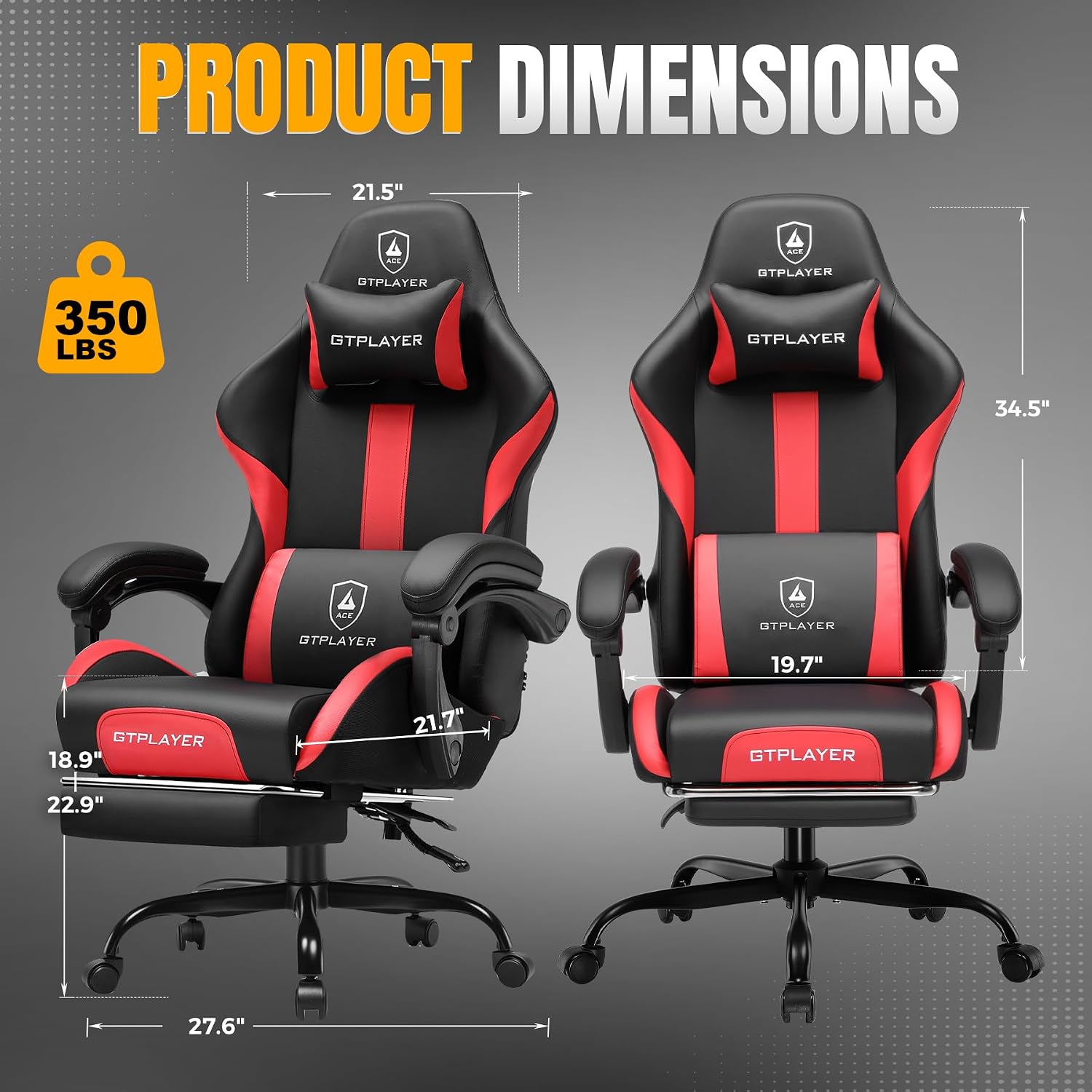 GTPLAYER Gaming Chair with Foot Rest & Pocket Spring Cushion, Ergonomic High Back Computer Chair with Headrest & 360°-Swivel Seat for Home Office Desk, PU Leather, Red