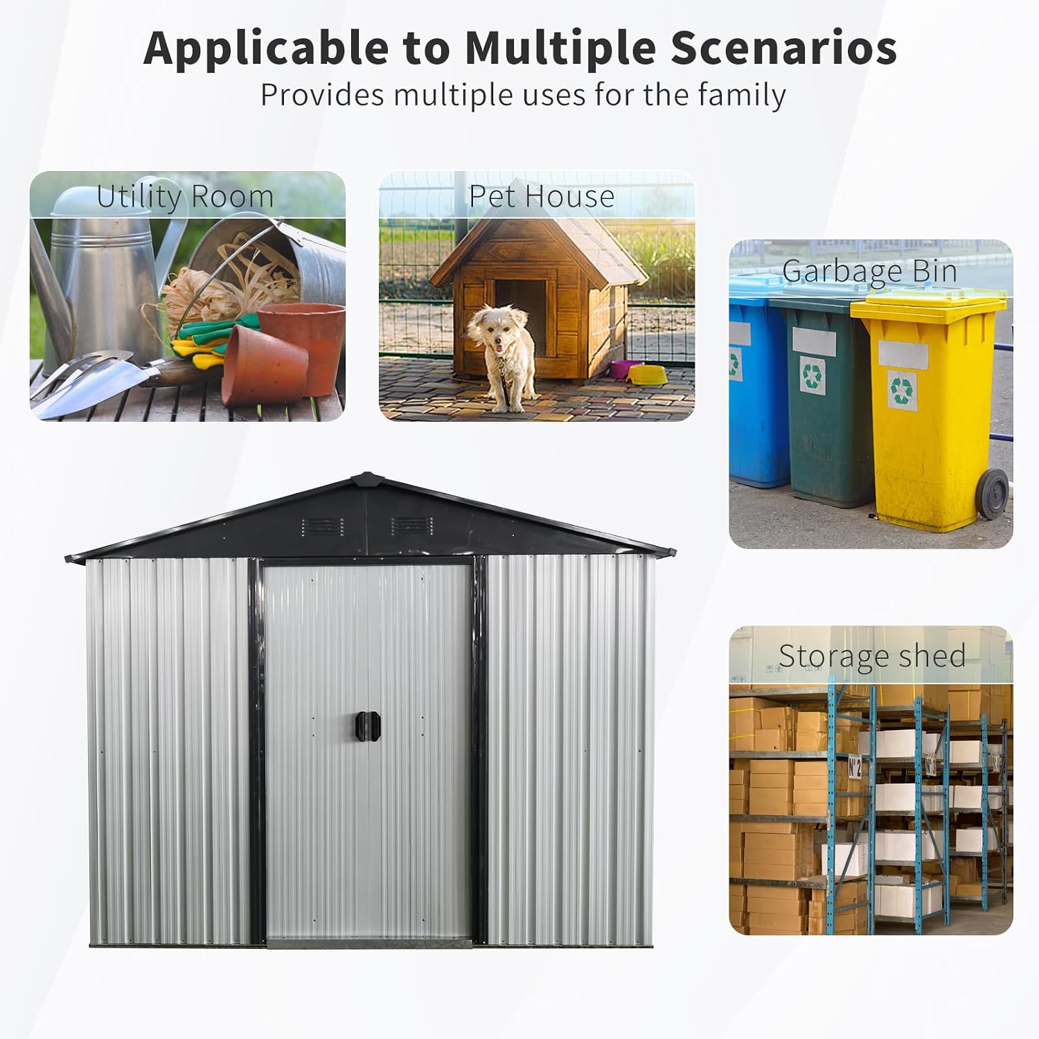 8ft 4ft Outdoor Metal Storage Shed with Sliding Door & Foundation – Durable, Weather -, Lockable for, Tools & Equipment