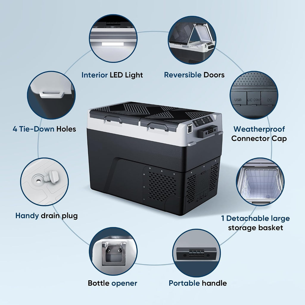 Feelfunn 12 Volt Refrigerator Car Fridge - 40QT(38L) Dual Zone Electric Cooler, Car Refrigerator -4℉~68℉, Portable Refrigerator 12/24V DC 100-240V AC, Portable Freezer for Travel Camping RV Home