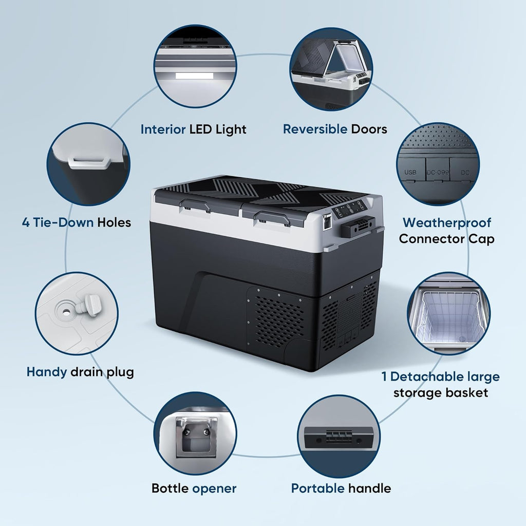 Feelfunn 12 Volt Refrigerator Car Fridge - 50QT(48L) Dual Zone Electric Cooler, Car Refrigerator -4℉~68℉, Portable Refrigerator 12/24V DC 100-240V AC, Portable Freezer for Travel Camping RV Home