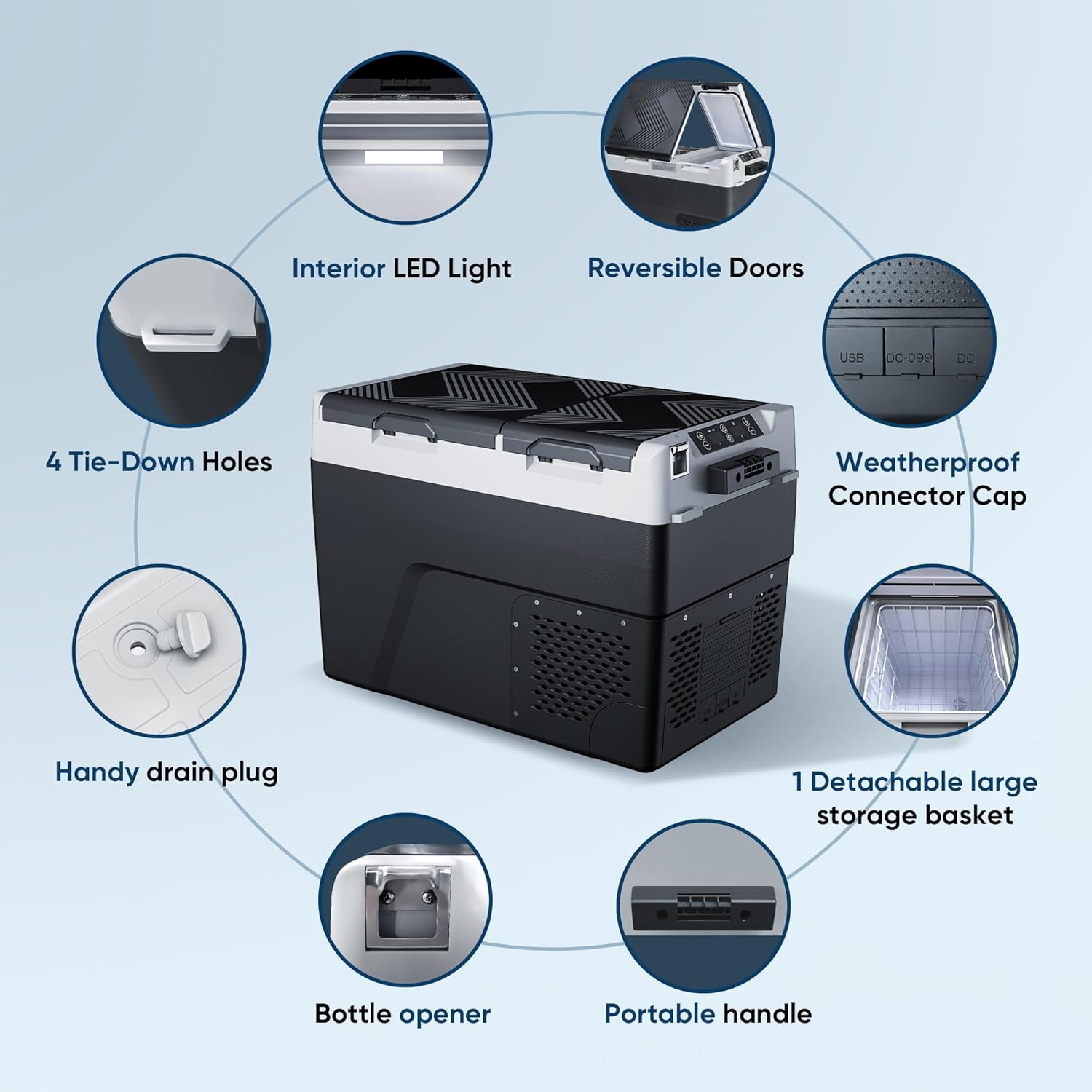 Feelfunn 12 Volt Refrigerator Car Fridge - 50QT(48L) Dual Zone Electric Cooler, Car Refrigerator -4℉~68℉, Portable Refrigerator 12/24V DC 100-240V AC, Portable Freezer for Travel Camping RV Home
