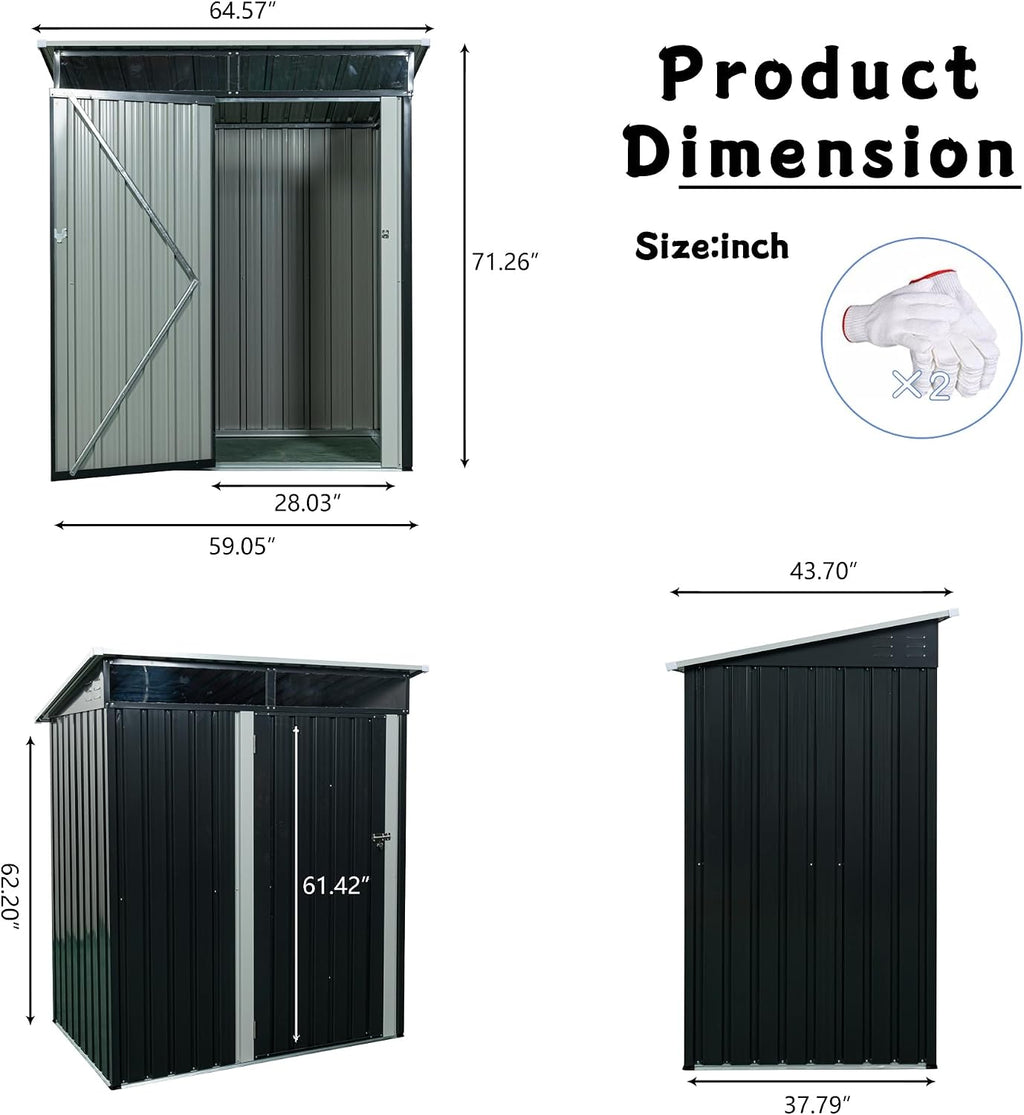 KEIKI 5x3 FT Outdoor Metal Storage Shed with Transparent Plate and Lockable Door for Garden Yard Lawn