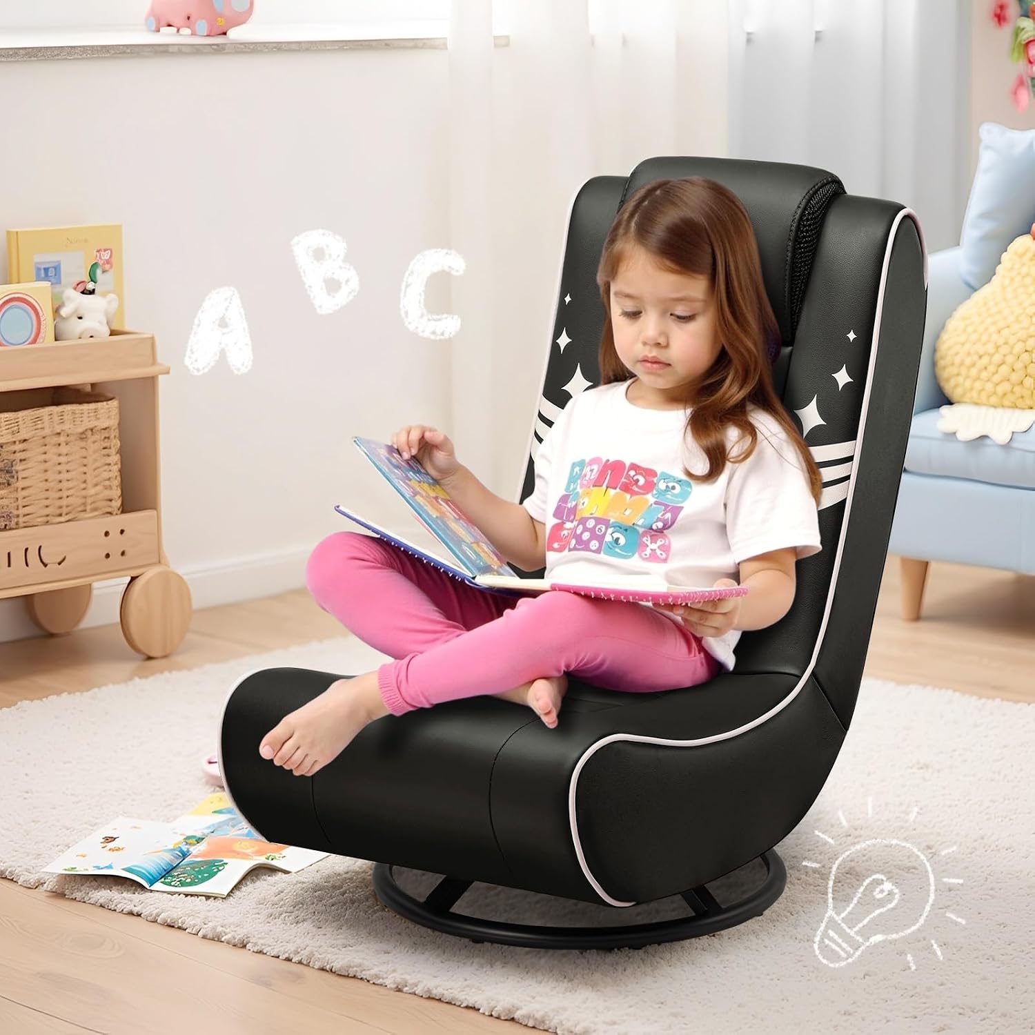 GTPLAYER Floor Gaming Chair Foldable Swivel Floor Chairs for Kids Boys Comfy Video Game Seat with 360° Multipurpose for Gamers, Bedroom or Game Room