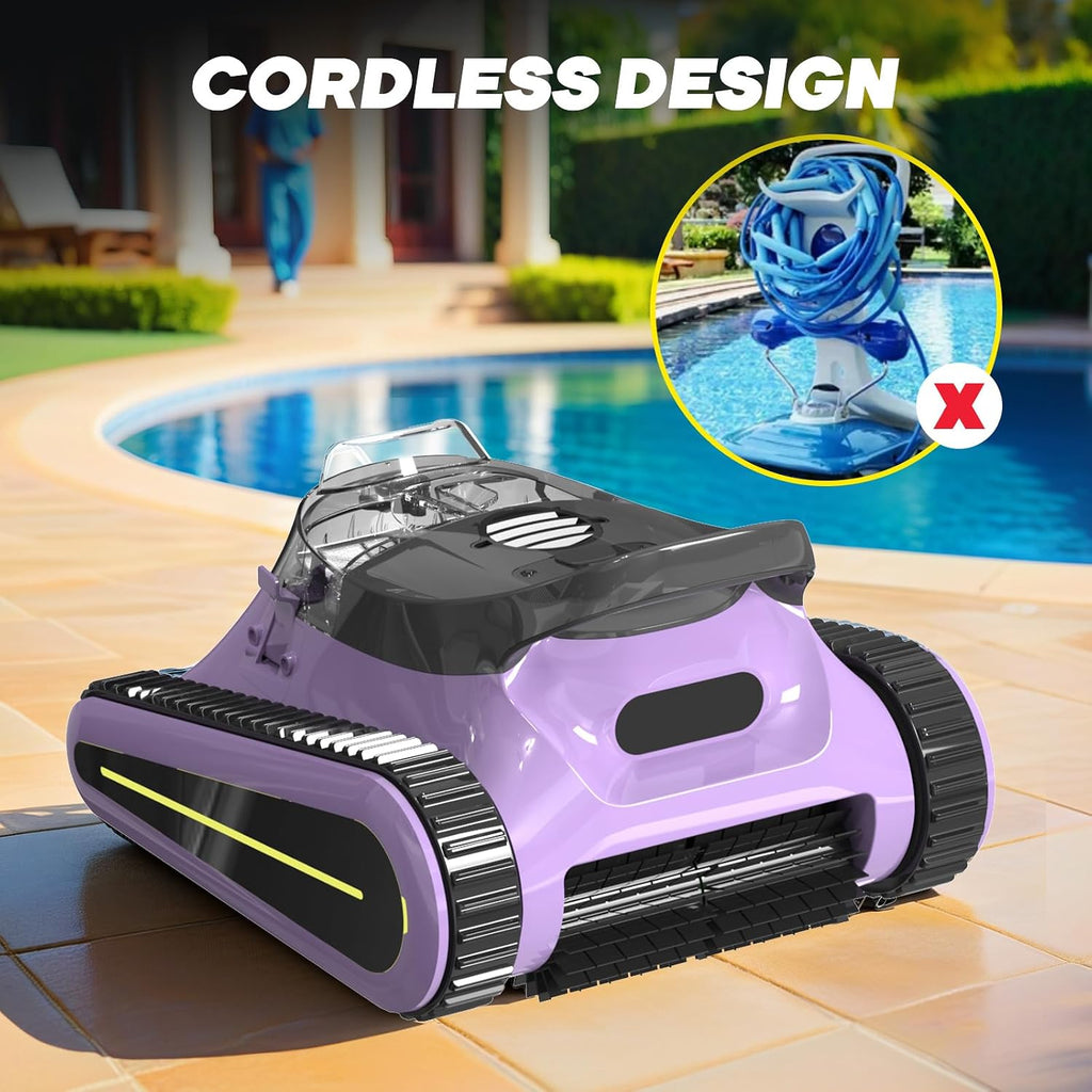 Pool Vacuum for Above Ground Pool for In Ground Pools, 2.5h Runtime, Cordless Robotic Pool Cleaner with 2024 Upgraded Motor, Wall Climbing, Intelligent Route Planning（Purple Black）