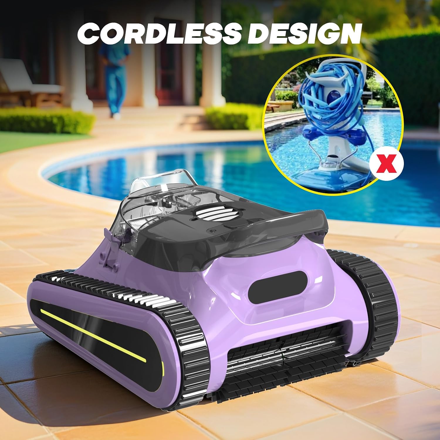 Pool Vacuum for Above Ground Pool for In Ground Pools, 2.5h Runtime, Cordless Robotic Pool Cleaner with 2024 Upgraded Motor, Wall Climbing, Intelligent Route Planning（Purple Black）