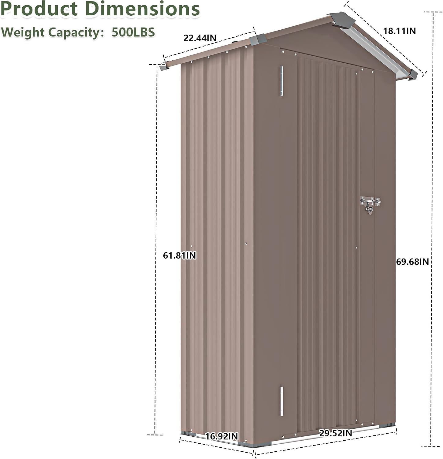 KEIKI Small Outdoor Storage Shed 2.5' x 1.4', Metal Lockable Tool Cabinet with Sloping Roof, Waterproof Vertical Garden Storage for Patio Backyard Lawn, Brown